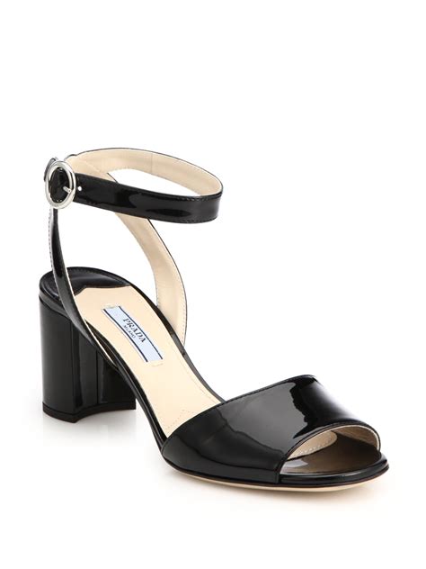 prada patent leather and rubber sandals|Prada block heel sandals.